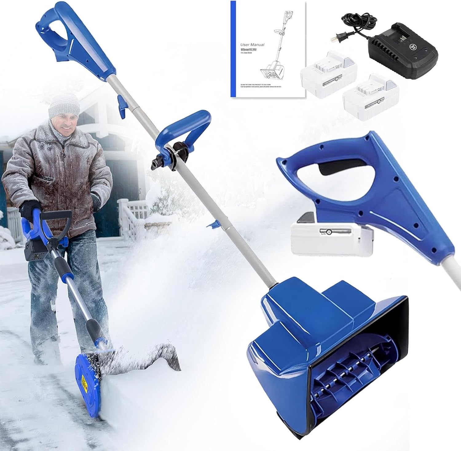 Electric Snow Blower, Cordless 24V 4.0Ah Snow Thrower for Home and Property, Hand-Pushed Design, Easy to Use, Ideal for School and Road Clearing
