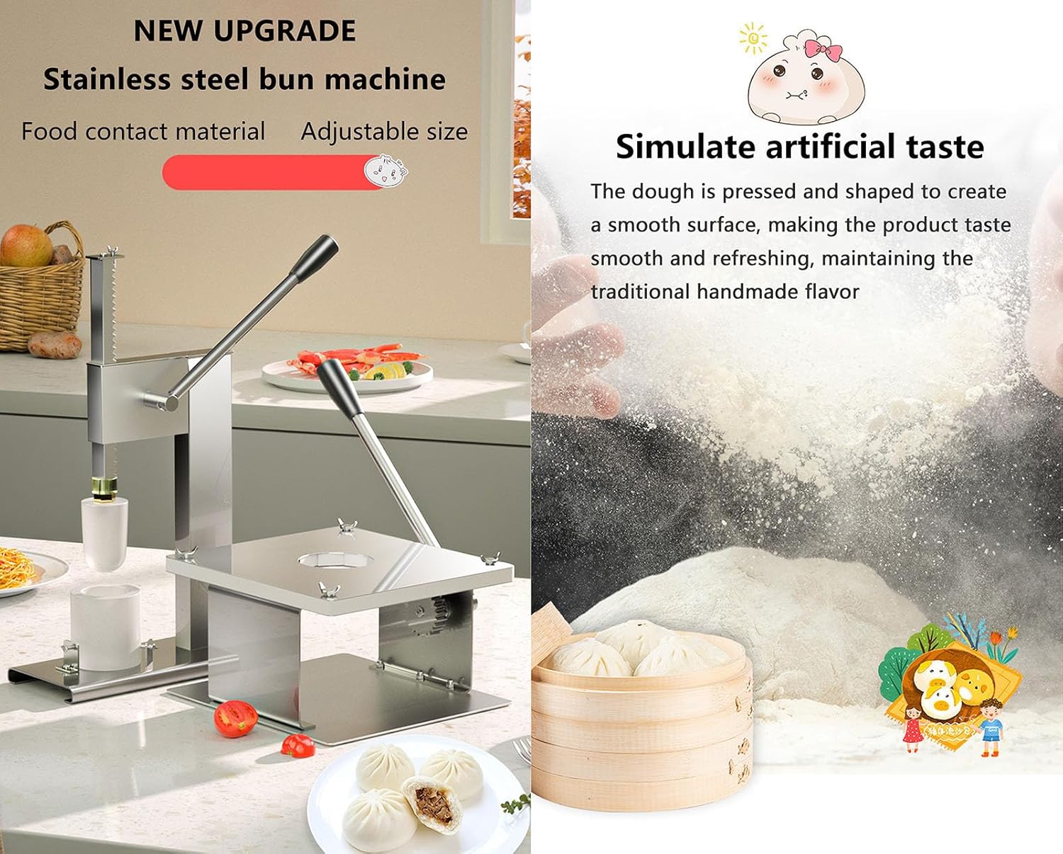 Baozi Maker Machine,Semi Automatic Baozi Making Mold,With Dough Press Machine,Closing Machine And 3*Molds,for Cooking Delicious Baozi