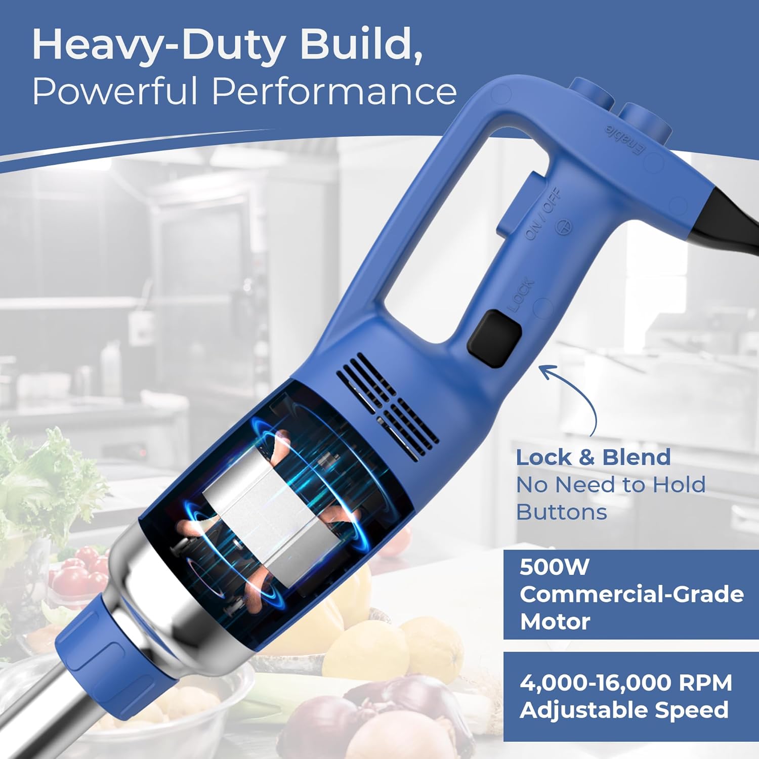 TK Commercial Immersion Blender, 500 Watt/.5 HP Variable Speed Motor, 16,000 RPM Heavy Duty with Performance Assurance - 16