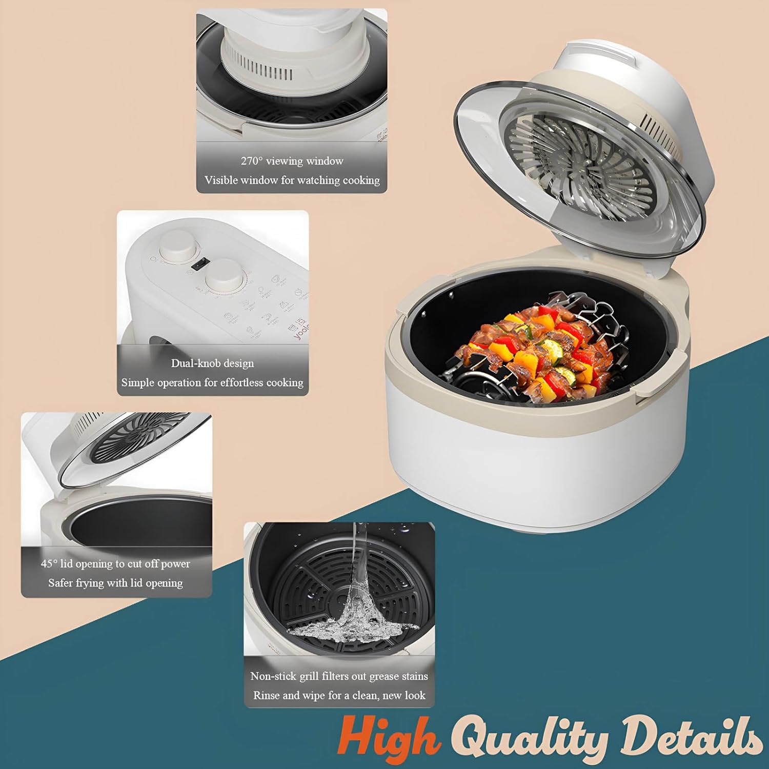 Rotatable 8-in-1 Air Fryer Toaster Oven Combo 7.5QT Large Glass Air Fryer, Rapid HotAir Tech, Family-Size Smart Cooker, Trending Modern Kitchen Essential for Healthy Meals (Dreamy blue)