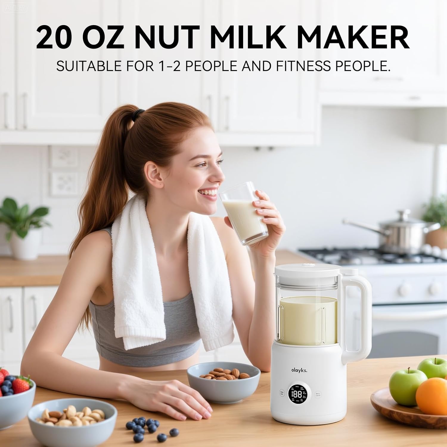 6 in 1 Automatic Nut Milk Maker Blender, 20oz Homemade Soy Milk Maker for Plant-Based Milk, Coconut, Oat, Almond, Non-Dairy Beverages with Timer, Keep Warm, Boil Water, Self-Cleaning