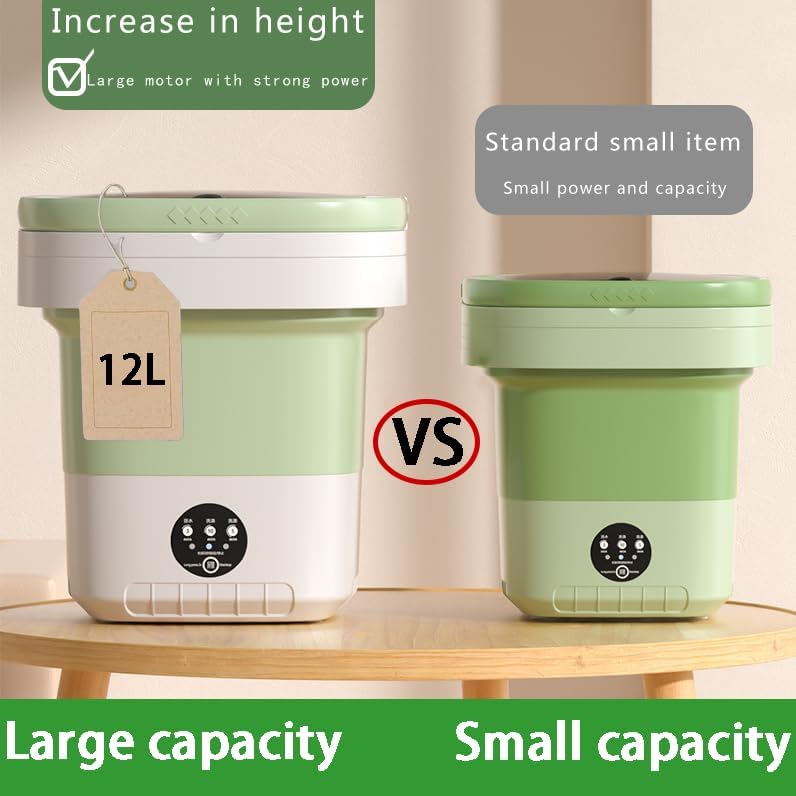 Portable washing machine, 12L Upgraded Large Capacity Foldable Mini Washing Machine, 3 Modes Deep Cleaning Small Washer for Underwear, Baby Clothes, Suitable for Apartments, Dormitories, Hotel