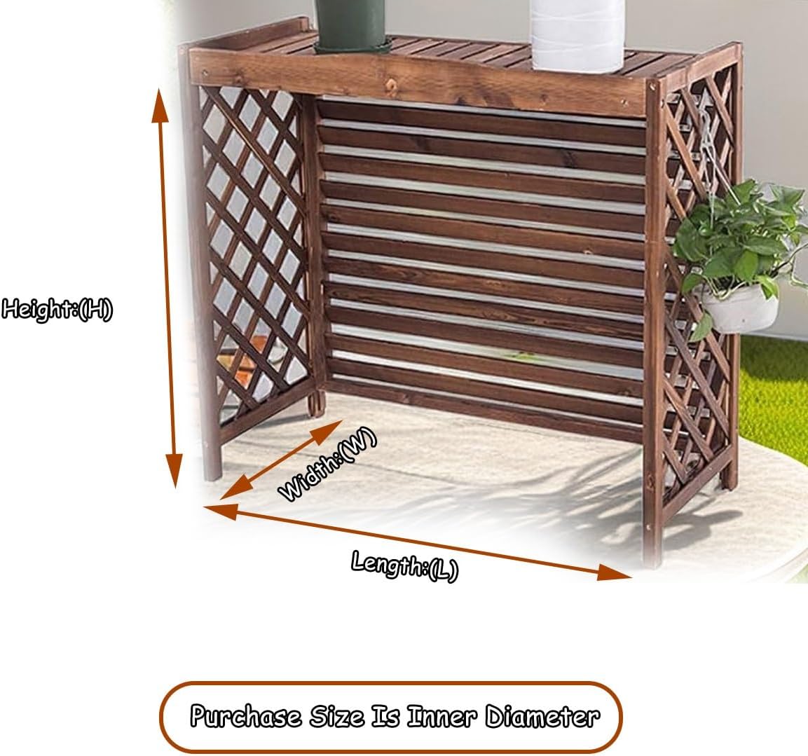 Air Conditioner Fence Screen AC Covers Outdoor Protective Grilles Wooden Plant Display Rack Weather Resistant Space Divider Shutters Decoration Cover For Outside Unit(Black,L115cm*W54cm*H95cm)