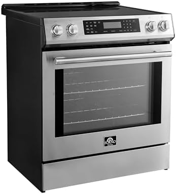 FORNO 30-Inch Espresso Donatello Freestanding Induction Range - 5.0 cu. Ft. 240V 8100W LED Screen with 4 Radiant Elements & 2 Oven Racks - Stainless Steel Kitchen Induction Range with Convection Oven