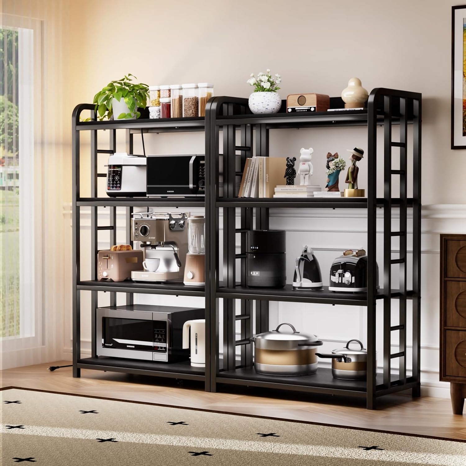 Adjustable 4-Tier Kitchen Baker's Rack, Microwave Oven Cart Stand, Heavy Duty Organizer Rack for Storage in Living Room, Garage, Home and Office, Black