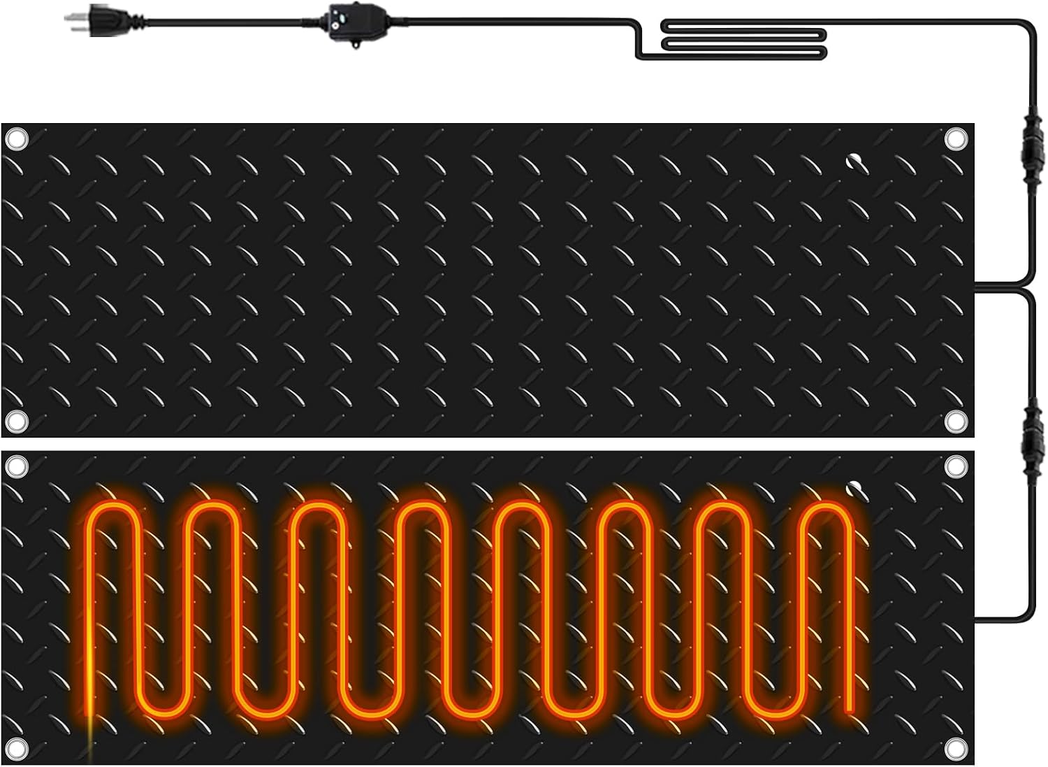 Riakrum 2 Pcs Heated Snow Melting Mats Outdoor, 20 x 60 in Winter Anti-Slip Heated Rubber Mat for Walkways Decks and Sidewalks, Electric Snow and Ice Melting Pads Connection with 9.84 ft Power Cord