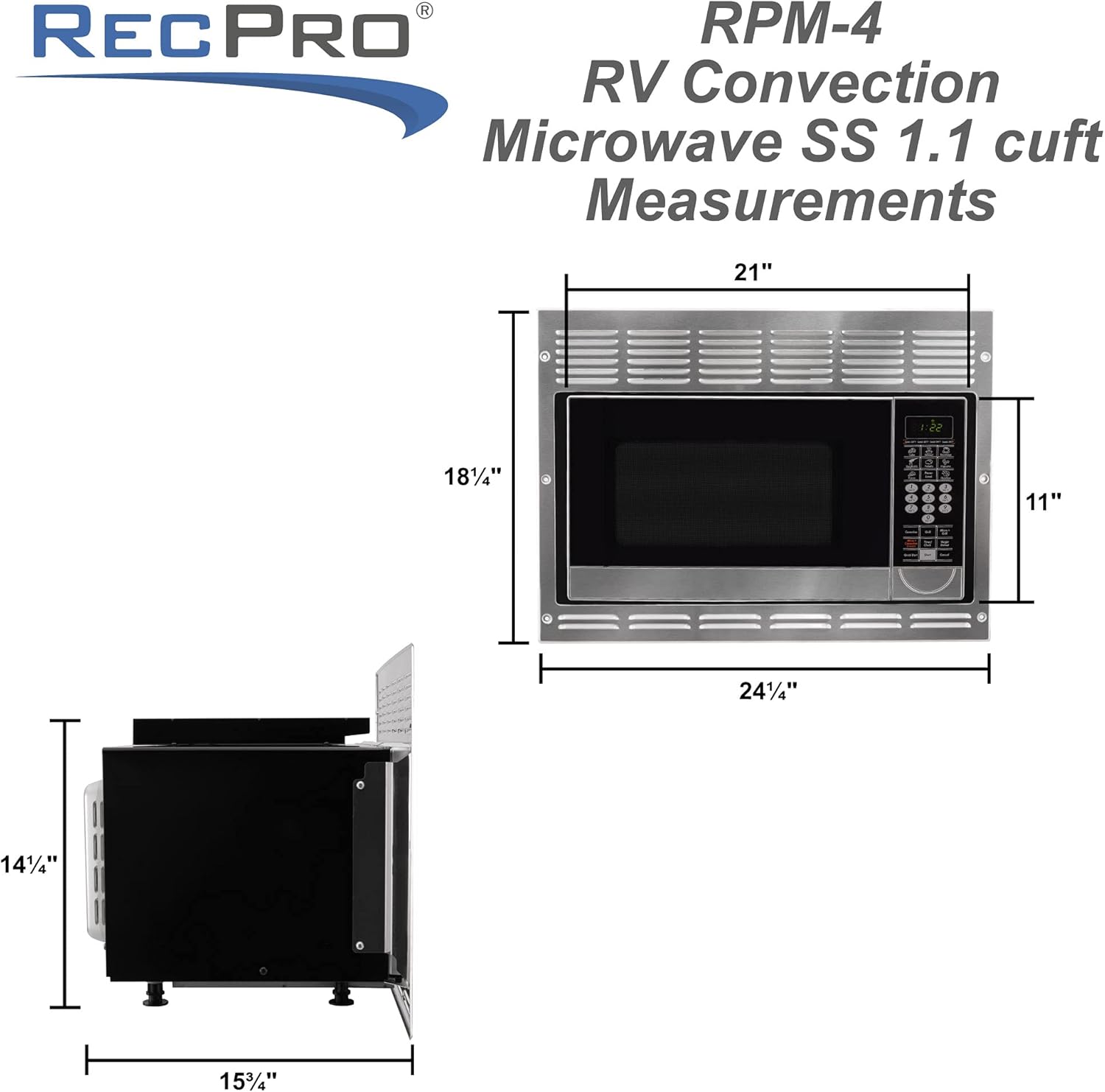 RecPro RV Convection Microwave Stainless Steel 1.1 cu. ft | 120V | Microwave | Appliances | Direct Replacement for Greystone