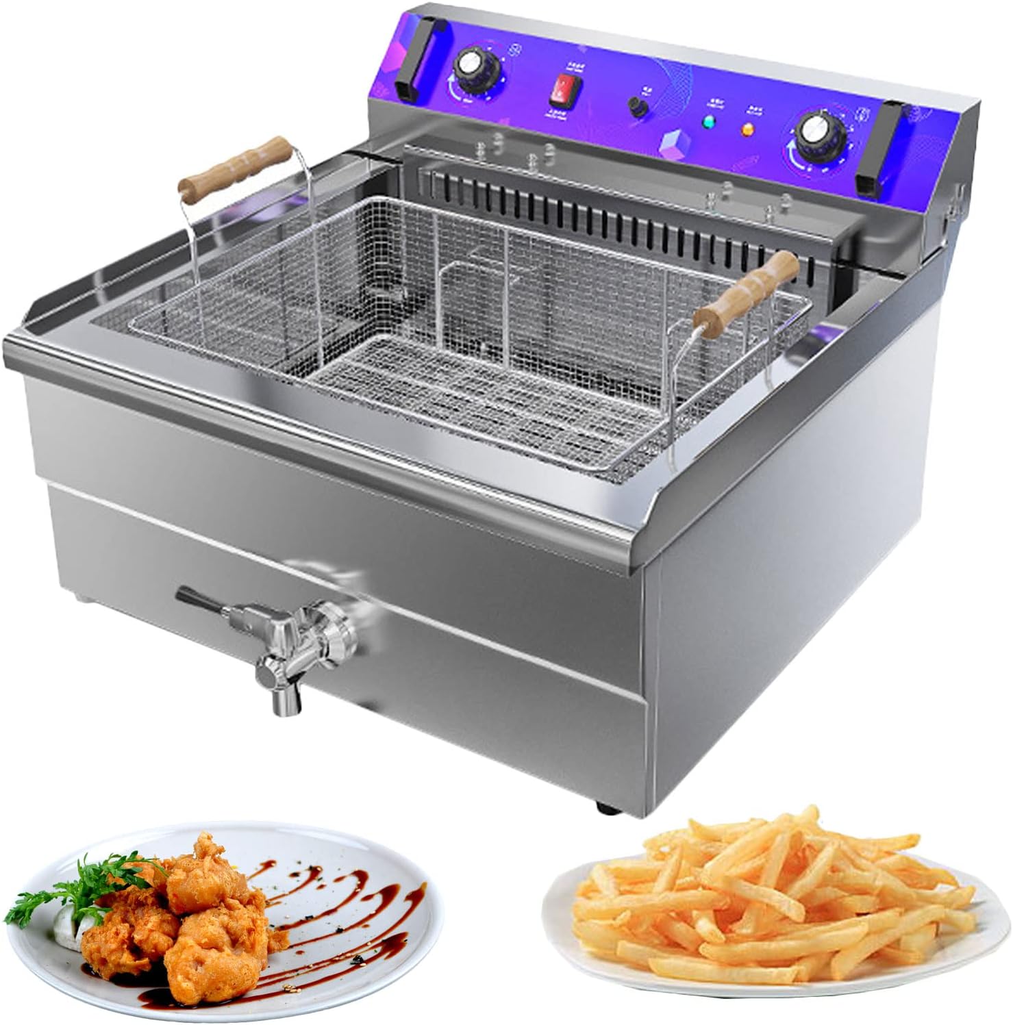Deep Fat Fryer, Chip Electric Pan with Oil Basketes, Large Electric Fryer for Home and Commercial Stainless Single Cylinder 110-220V, Fryer for French Fries Chicken Shrimp, Easy Clean,30l