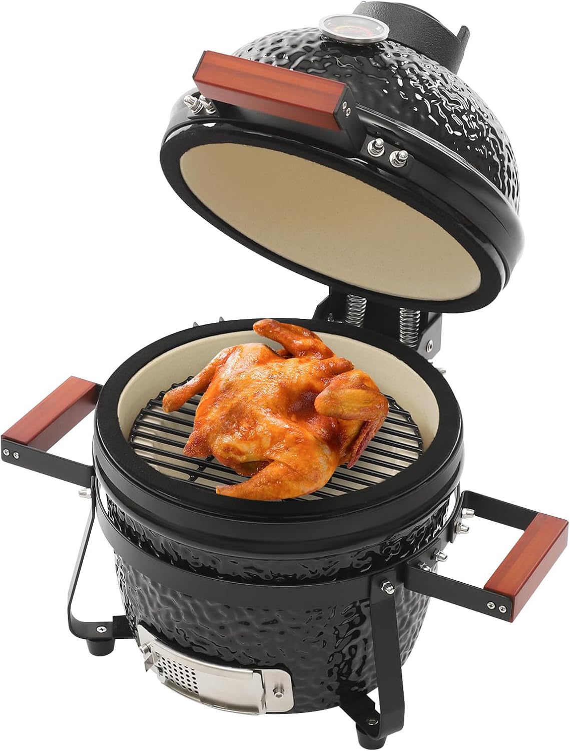 13 Inch Ceramic Charcoal BBQ Grill & Smoker Outdoor Portable Grill, Versatile Grill for Baking, Grilling, Broiling with 50-800°F Temperature Range & Integrated Gauge for Patio, Backyard