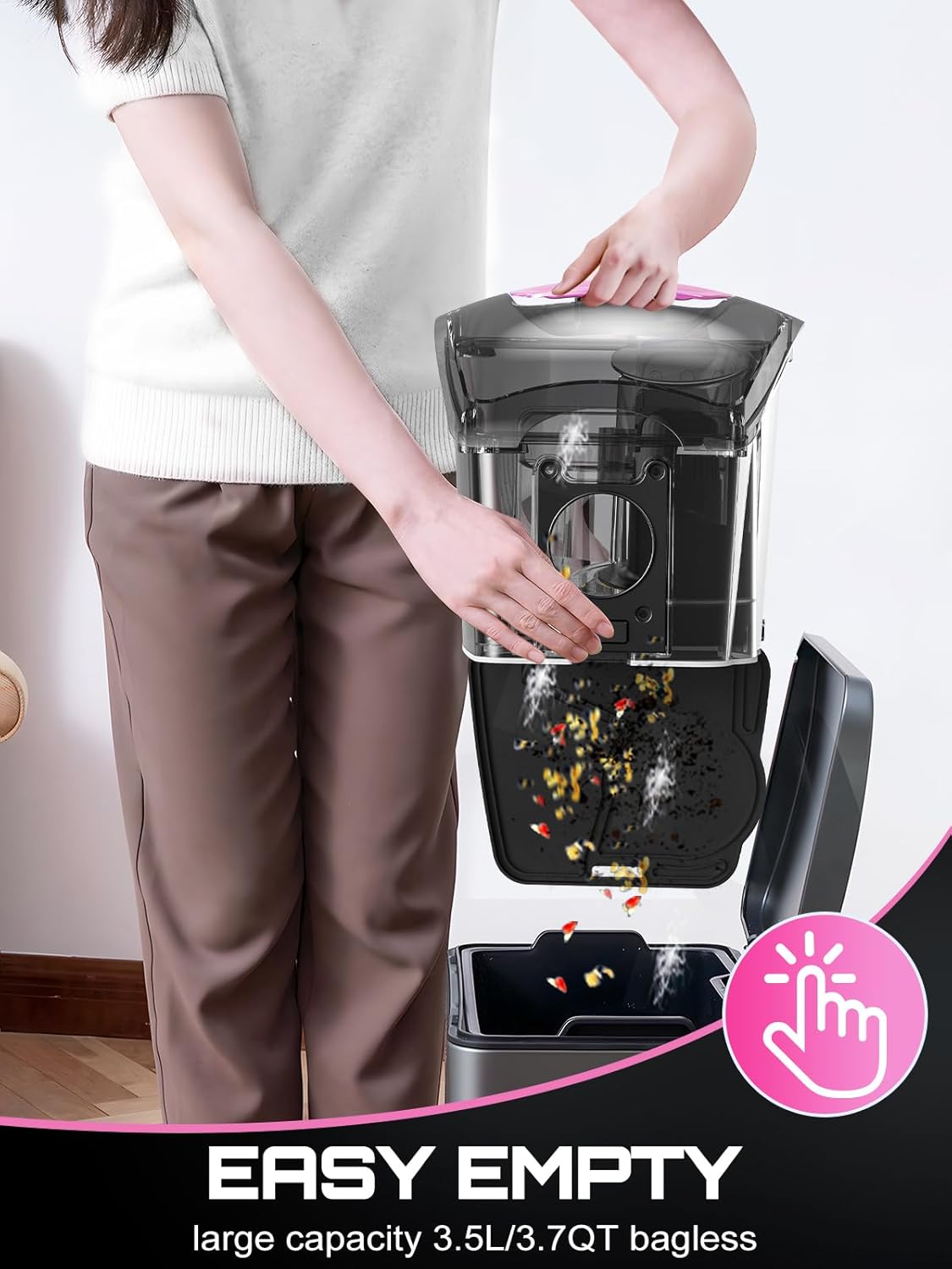 Canister Vacuum Cleaner, 40Kpa 1600W Cyclon Power Bagless Canister Vacuum Cleaners for Home, 3.7QT Large Dust Cup, Lightweight Vac for Hard Floors, Carpets, Pet Hair, Pink