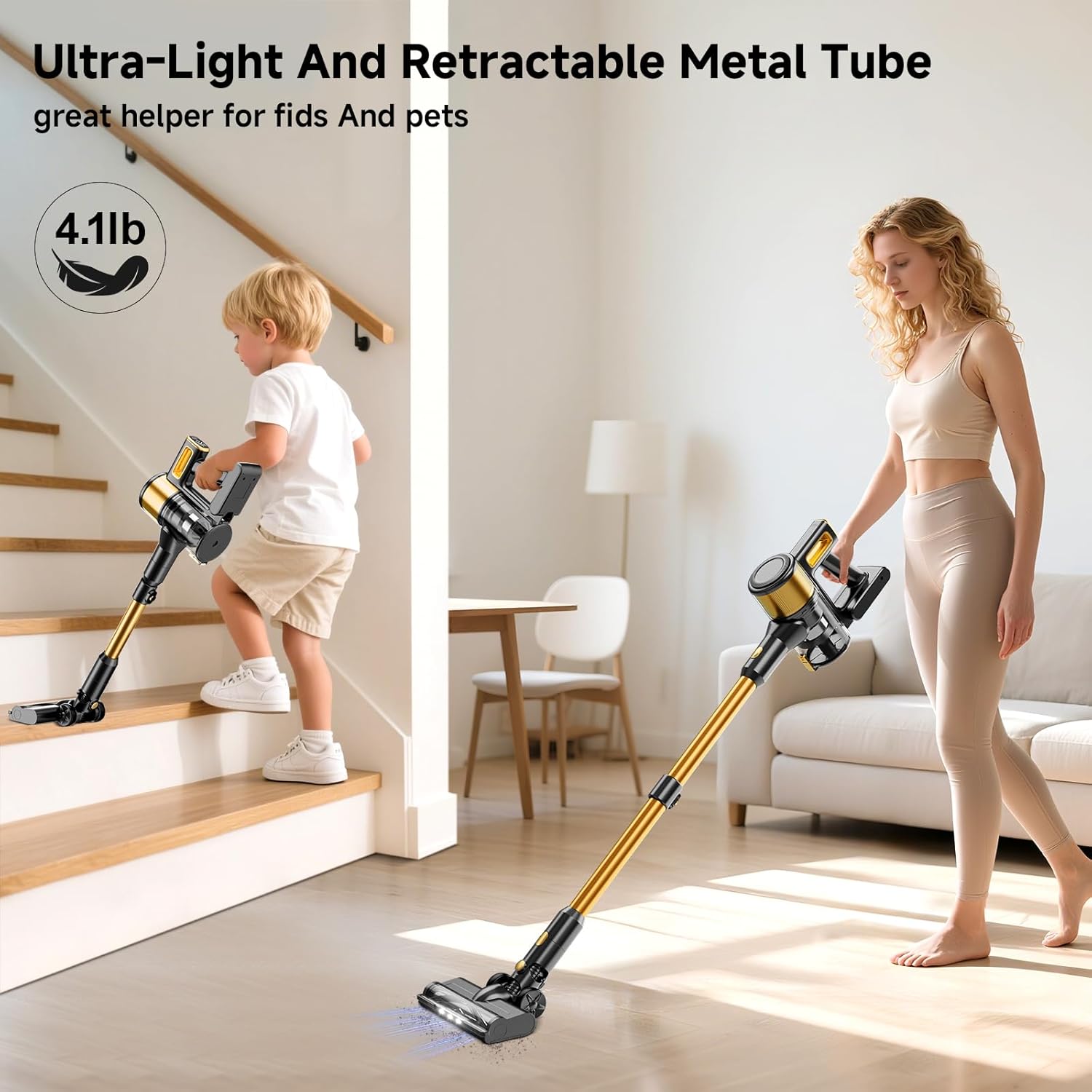 Cordless Vacuum Cleaner, Powerful Stick Vacuum with 55min Runtime, Anti-Tangle Vacuum Cleaners for Home, 1.5L Dust Cup, Rechargeable Lightweight Vacuum for Hardwood Floor Carpet Pet Hair,N509