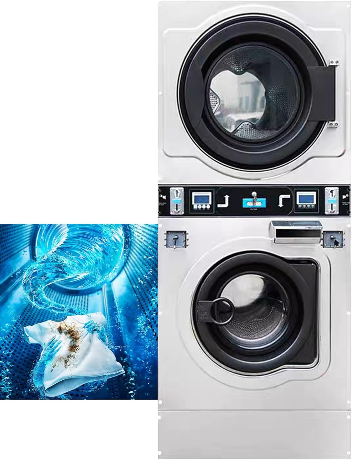 INTSUPERMAI Coin-Op Washer Dryer Combo 26.4lbs Washer Dryer Combo Automatic Laundry Washer Spinner Dryer Machine 304 Stainless Steel Drum, Front-Load & Top Vent for Laundromats/Apartments/Gyms 220V