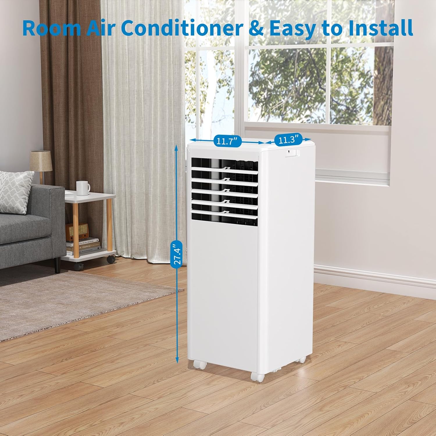 8,000 BTU Portable Air Conditioner, 3-In-1 AC Unit with Cooling, Dehumidifier, Fan Function, Compact Standing Air Conditioner for Room Up to 350 Sq. Ft. with Remote and Window Kit, White