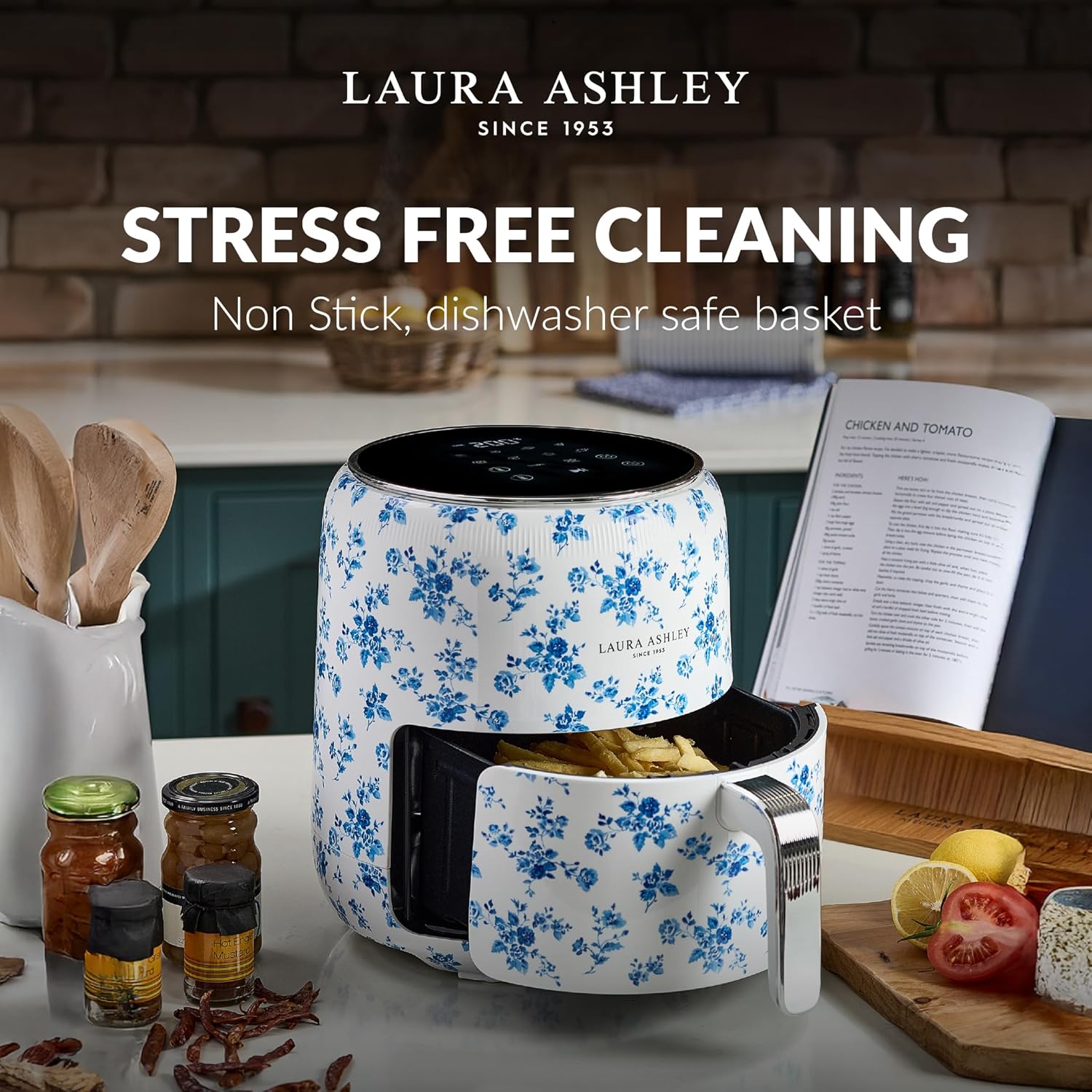 Laura Ashley Digital 9-in-1 Large Air Fryer 4.75 Quarts | Beautiful Air Fryer with China Rose Floral Print | Compact Airfryer with Rapid Air Technology for Healthy & Energy-Efficient Cooking