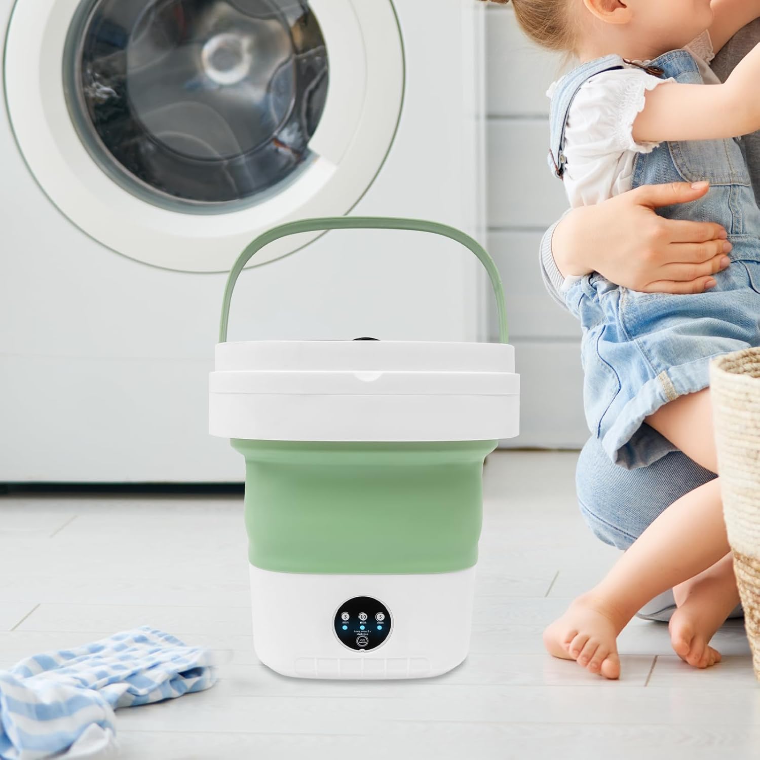 Portable Washing Machine 12l,Mini Washer,Large Capacity Folding,Simulated Handwashing Wheel Design/Blue Light Function For Deep Cleaning Of Underwear & Baby Clothing. (Green)