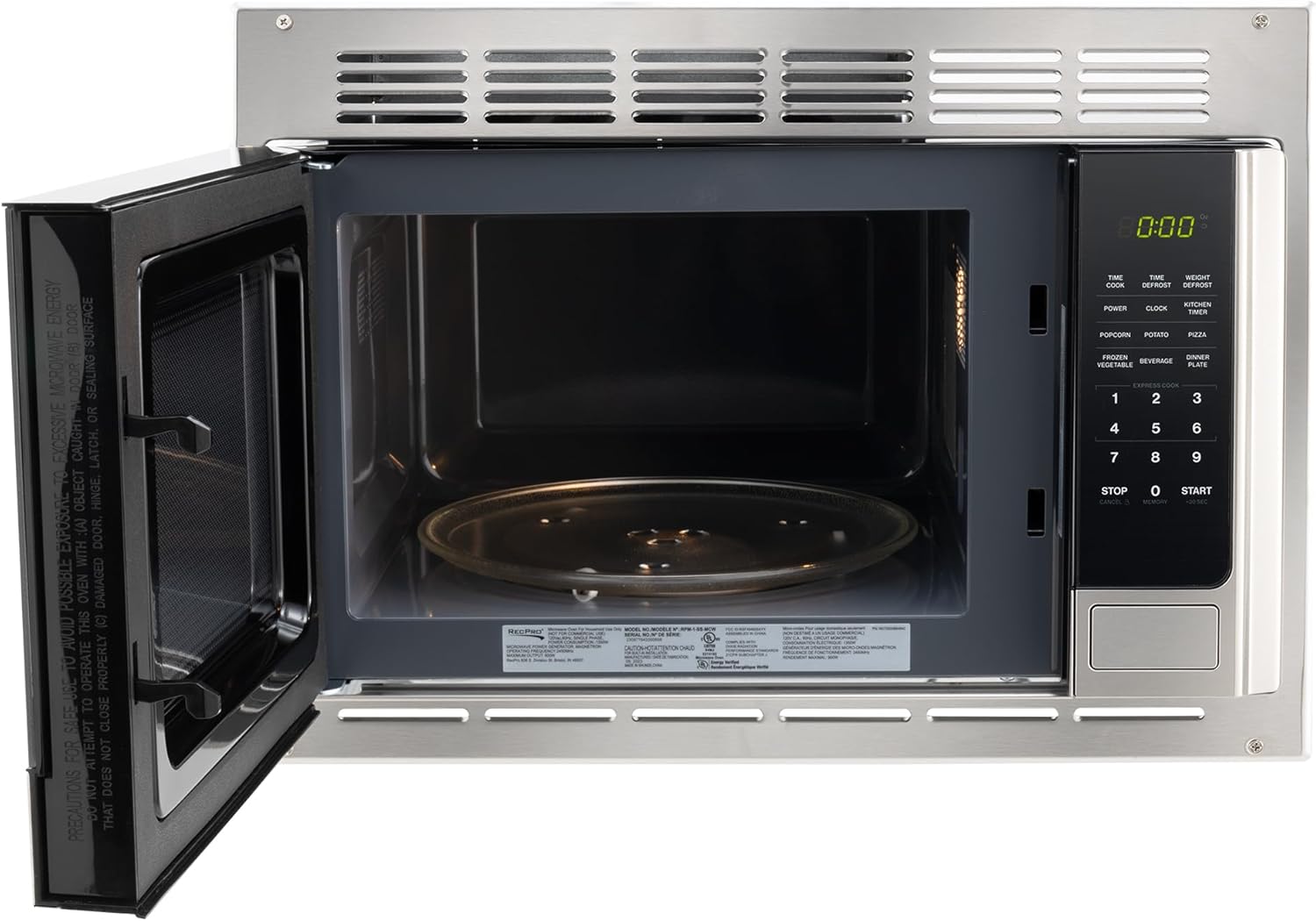 RecPro RV Microwave with Trim Kit | 1.0 Cu. Ft. | 900W | Direct Replacement for Greystone and High Pointe (Stainless Steel)