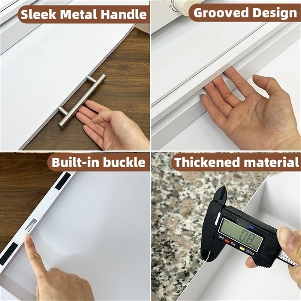 3-Tier Microwave Stand with Drawer, Microwave Rack with Pull-Out Extension Work Shelf, Carbon Steel Kitchen Counter Organizer for Coffee Maker & Small Appliances 18.5''L x 14.2''W x 5.5''H(Black)