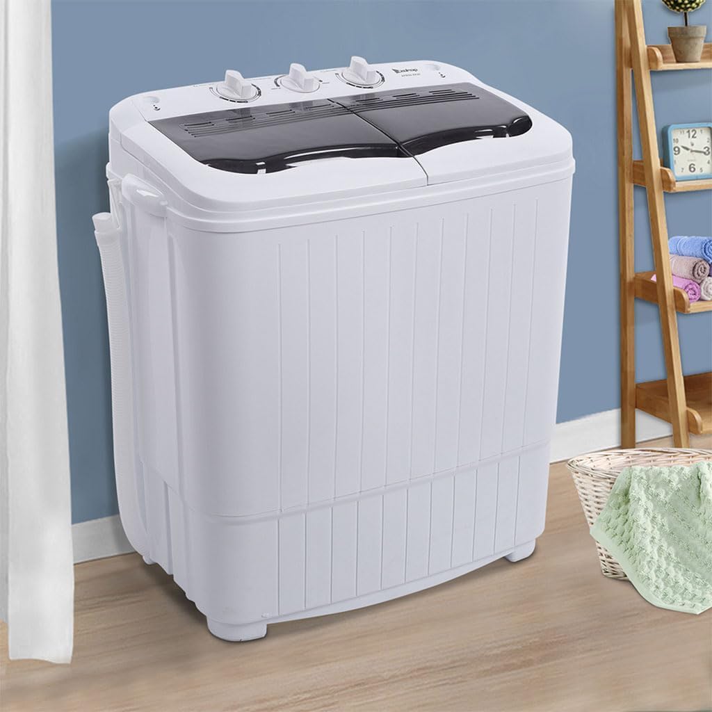 Portable Twin Tub Washing Machine,14.3lbs Compact Twin Tub with Built-in Drain Pump Semi-Automatic Combo Compact Laundry Machine Semi-Automatic for Camping, Apartments, Dorms & RV's