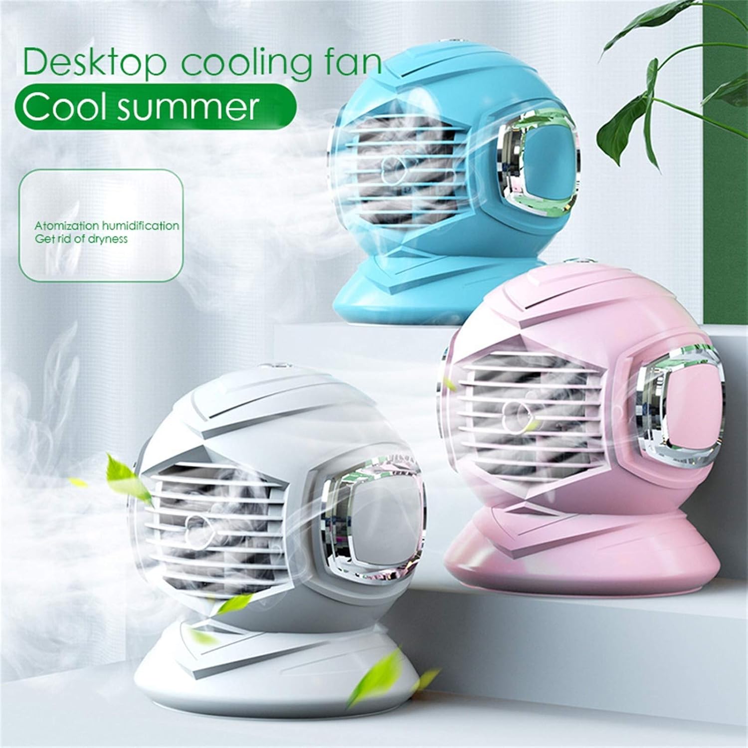 Portable Air Conditioner, Rechargeable Mini Personal Air Cooler Fan with 3 Speed Modes, USB Powered Humidifier, Auto Oscillation Desk Fan for Room Office (Pink)