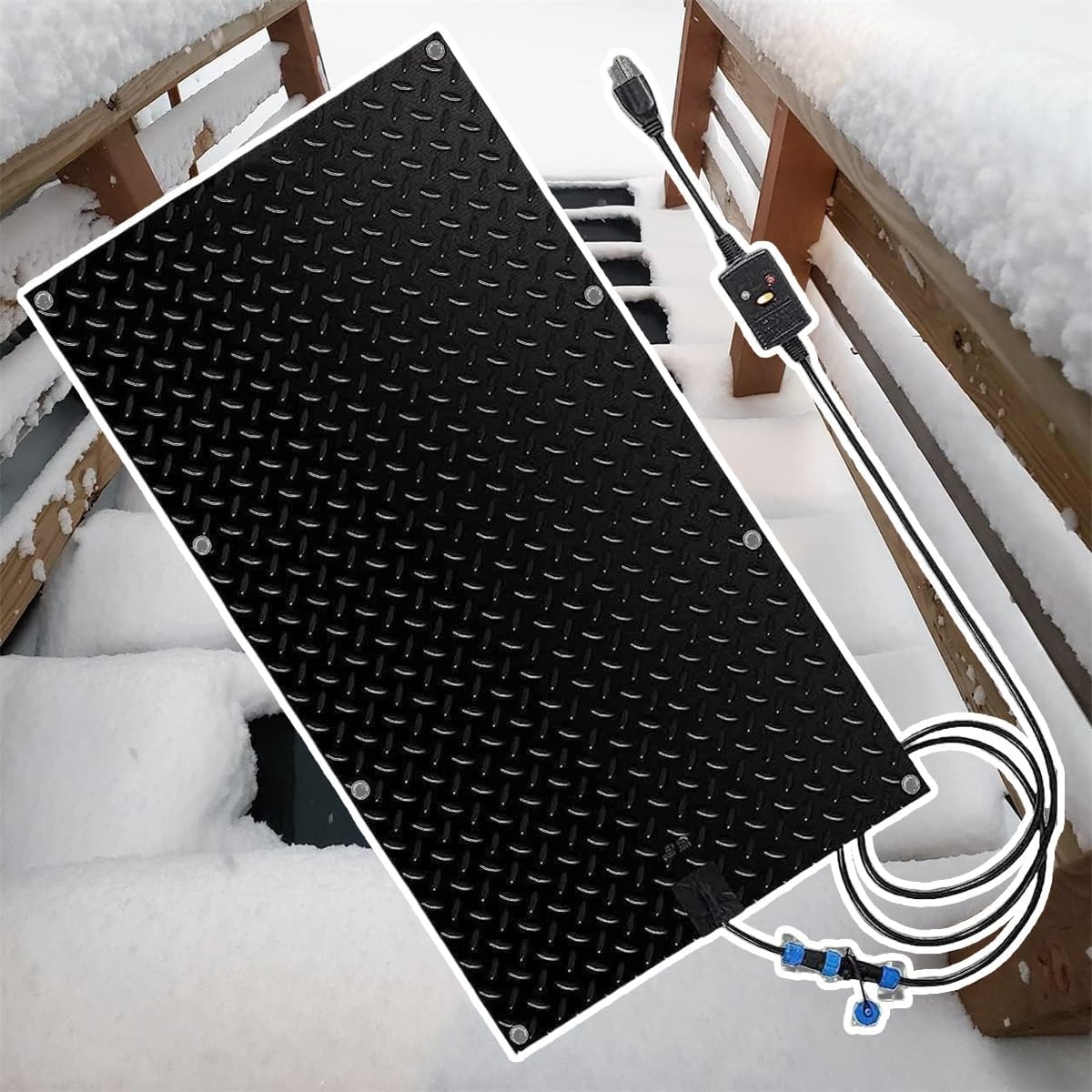 Outdoor Heated mat Walkway Snow Melting mats,1/2/3/4/5 pcs Outdoor Stairs- with Power Cord for Entrances Melting Mats Outdoor Stairs Non-Slip Winter Removal and Ice Melt(1 Pcs,10in x 35.4in (