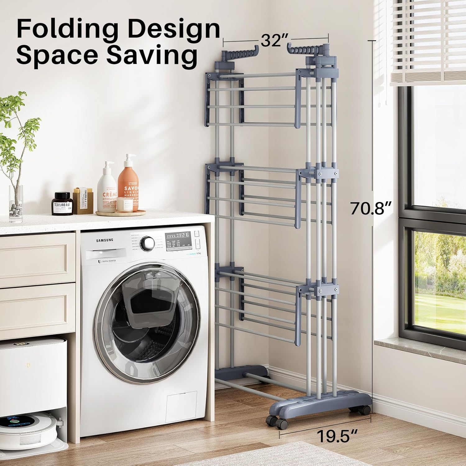 Kitstorack Clothes Drying Rack - Foldable Movable Clothes Rack Drying 30.0