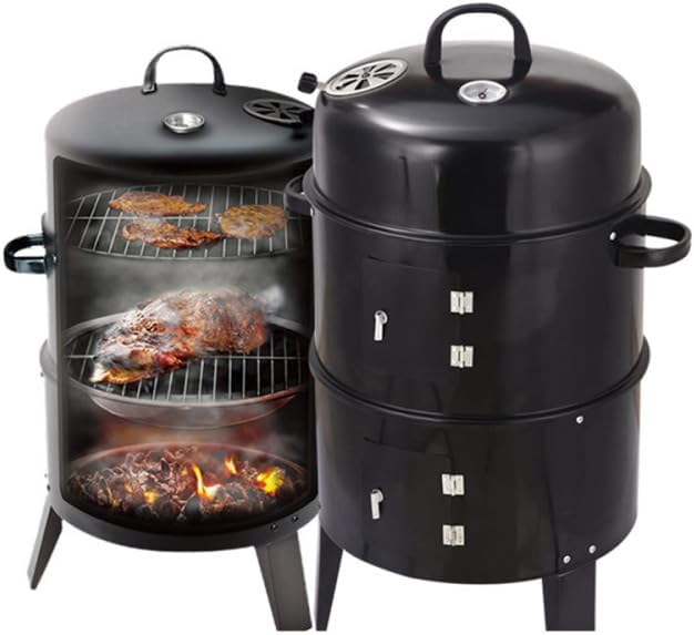 Outdoor Double Layer Charcoal Grill & Smoker - Vertical Design for Smoke-Free BBQ, 33.07