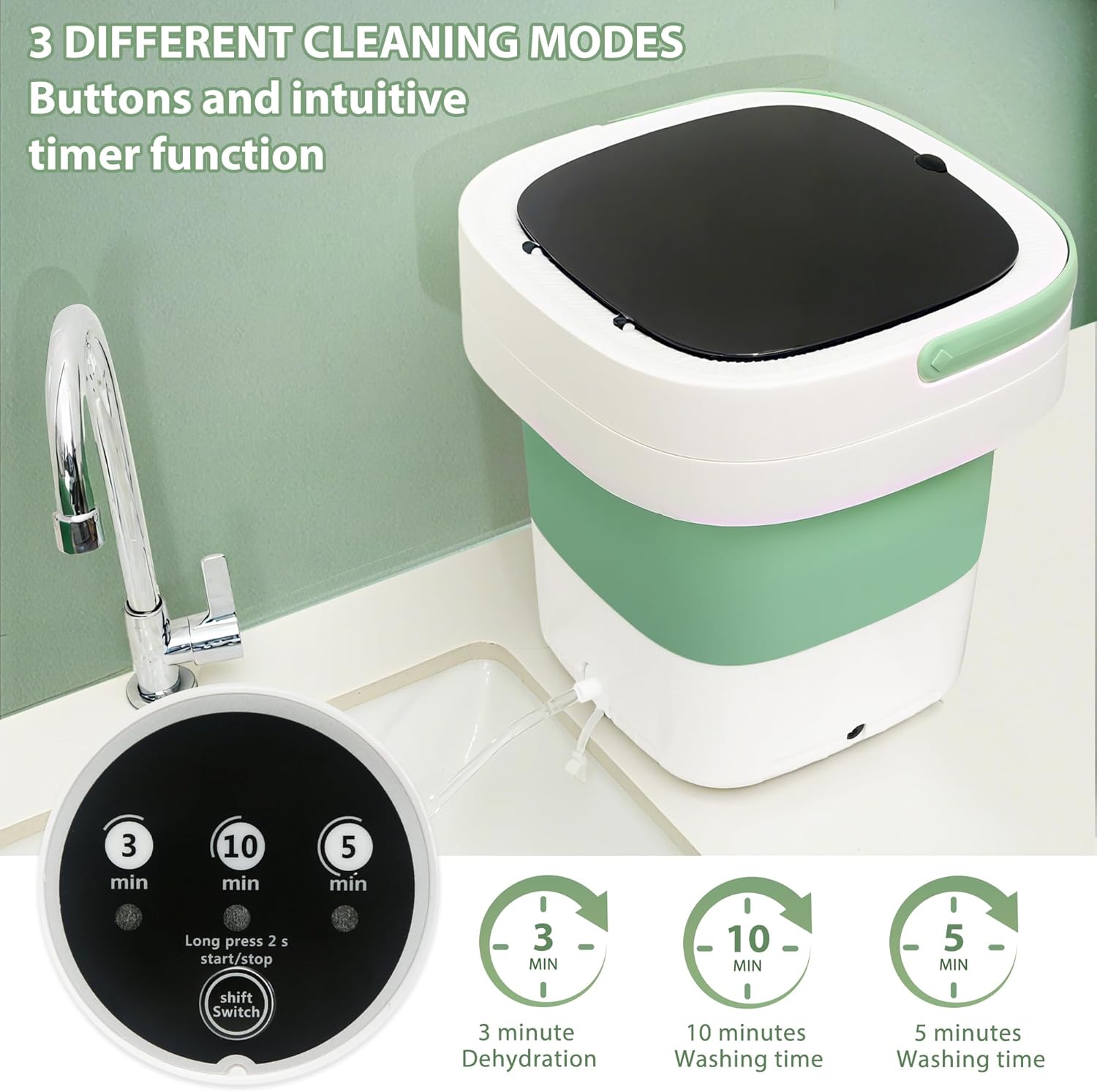 Portable Washing Machine, 17L Foldable Portable Laundry Machine and Spinner for Baby Clothes, Underwear, Socks with 3 Modes Deep Cleaning,Mini Washer for Travel, Dorms, Camping