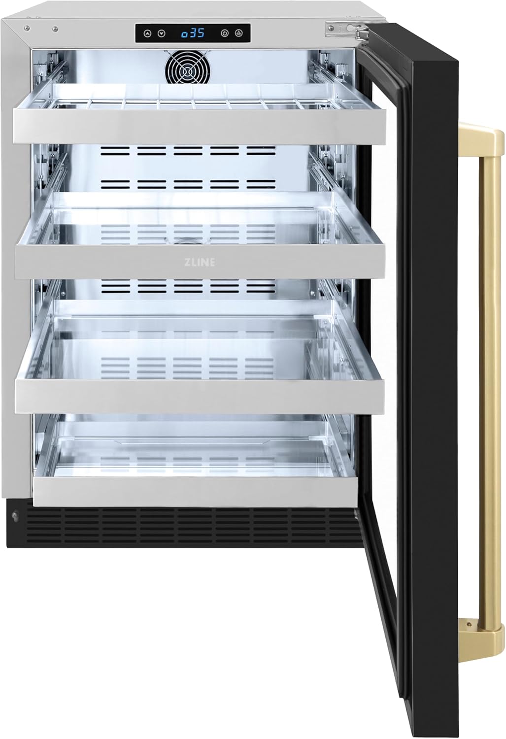 ZLINE Autograph Edition 24 in. Touchstone 151 Can Beverage Fridge With Black Matte Glass Door And Champagne Bronze Handle (RBSOZ-BLM-24-CB)
