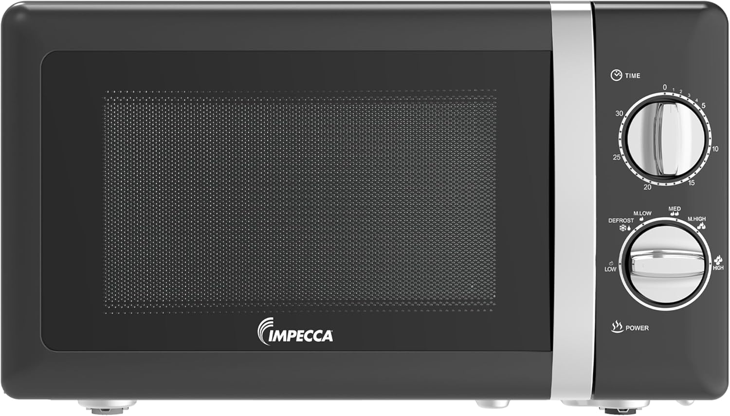 IMPECCA Countertop Microwave Oven Retro Mechanical Dials 5 Modes Timer Defrost 0.7 Cu 700W 9.65” Turntable Easy Clean