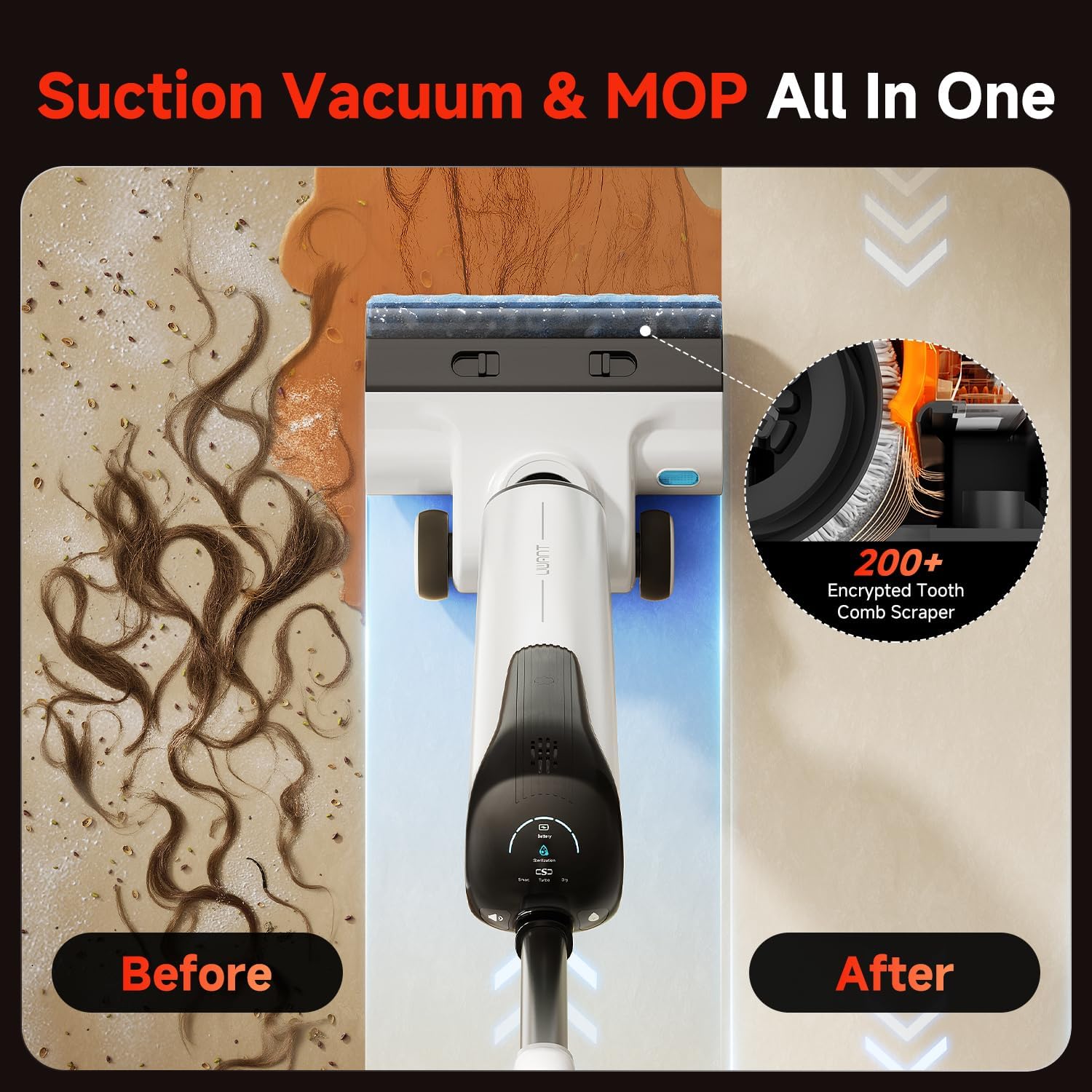 uwant D100 Wet Dry Vacuum Cleaner 180°Lay-Flat Vacuum Mop All in One with 18000Pa Suction Auto Self-Cleaning Anti Odor Stick Pushin Mop Dual-Edge Cleaning Electeic Mop Set for Hard Floor/Carpet,Milky