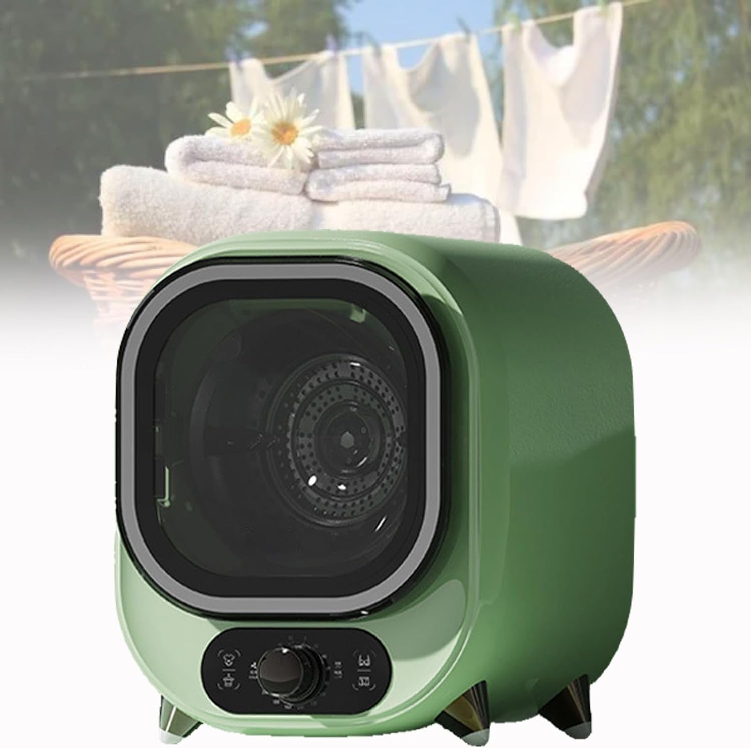 Small Tumble Dryer, Portable Tumble Dryer, Vented Tumble Dryer, 0.8kg Capacity, for Counter Top or Wall Mounted Use, Compact, Mini Spin Dryer,Green (Brown)