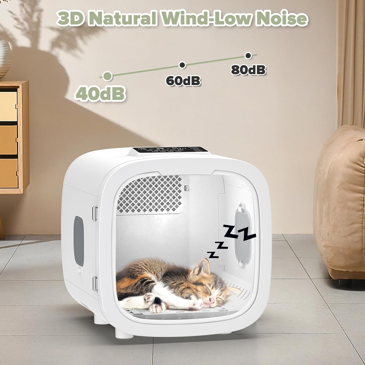 52L Automatic Pet Dryer Box with 5 Modes, Hands-Free Pet Grooming Dryer for Cats & Dogs, Adjustable Temperature & Wind Speed, Low Noise, Safety Features, Timer & Interior Light