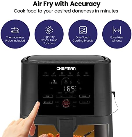 CHEFMAN 5-Quart Digital Air Fryer with Temperature Probe, 8 Customizable Cooking Presets, Large Easy-View Window, Give Your Food an Extra Crispy Finish, Nonstick Dishwasher-Safe Basket & Tray, Black