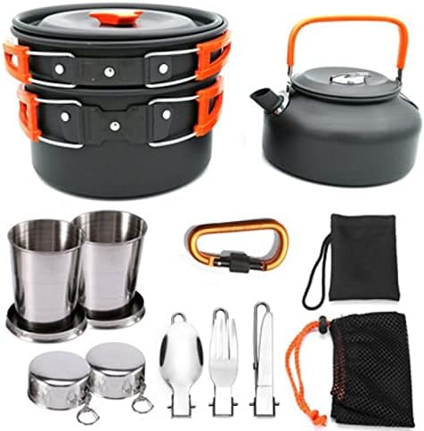 Camping Cookware Set, Portable Kitchen Utensil Kit, Kitchen Cooking with Folding Handle Travel Tableware Lightweight Bowls, Pot Pan Set for Family Outdoor Backpacking Hiking Picnic Camping BBQ