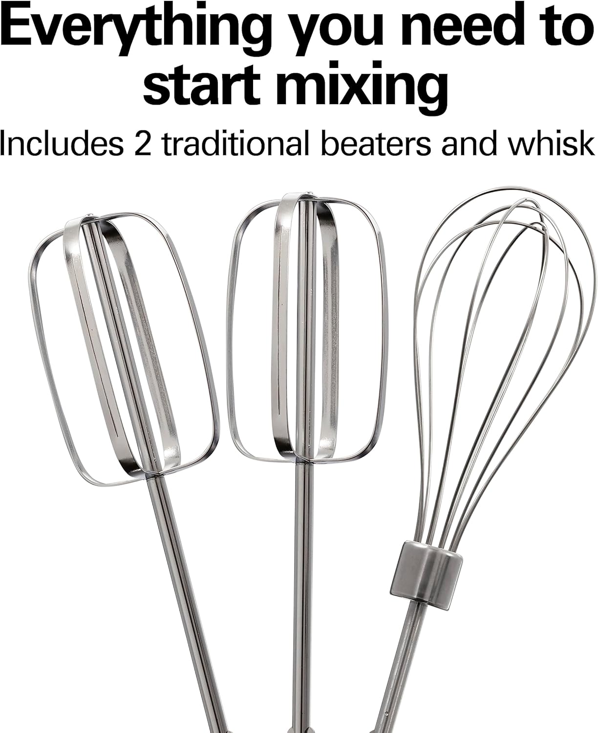 Hamilton Beach Electric Hand Mixer, 6 Speeds + Stir Button, 300 Watts of Peak Power for Powerful Mixing, Includes Whisk and Storage Clip, Black (62628)