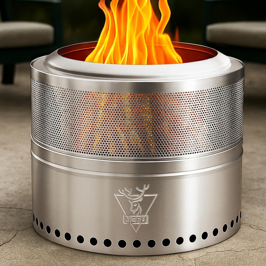 YEFU Smokeless Firepit Foldable 19in: Portable Fire Pit for Outside Wood Burning - Outdoor Camping Patio Bonfire Pit with Removable Ash Pan Easy to Carry & Clean
