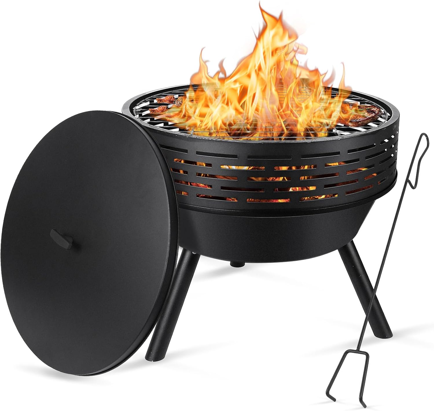 3-in-1 Fire Pit with Grill & Lid, 23