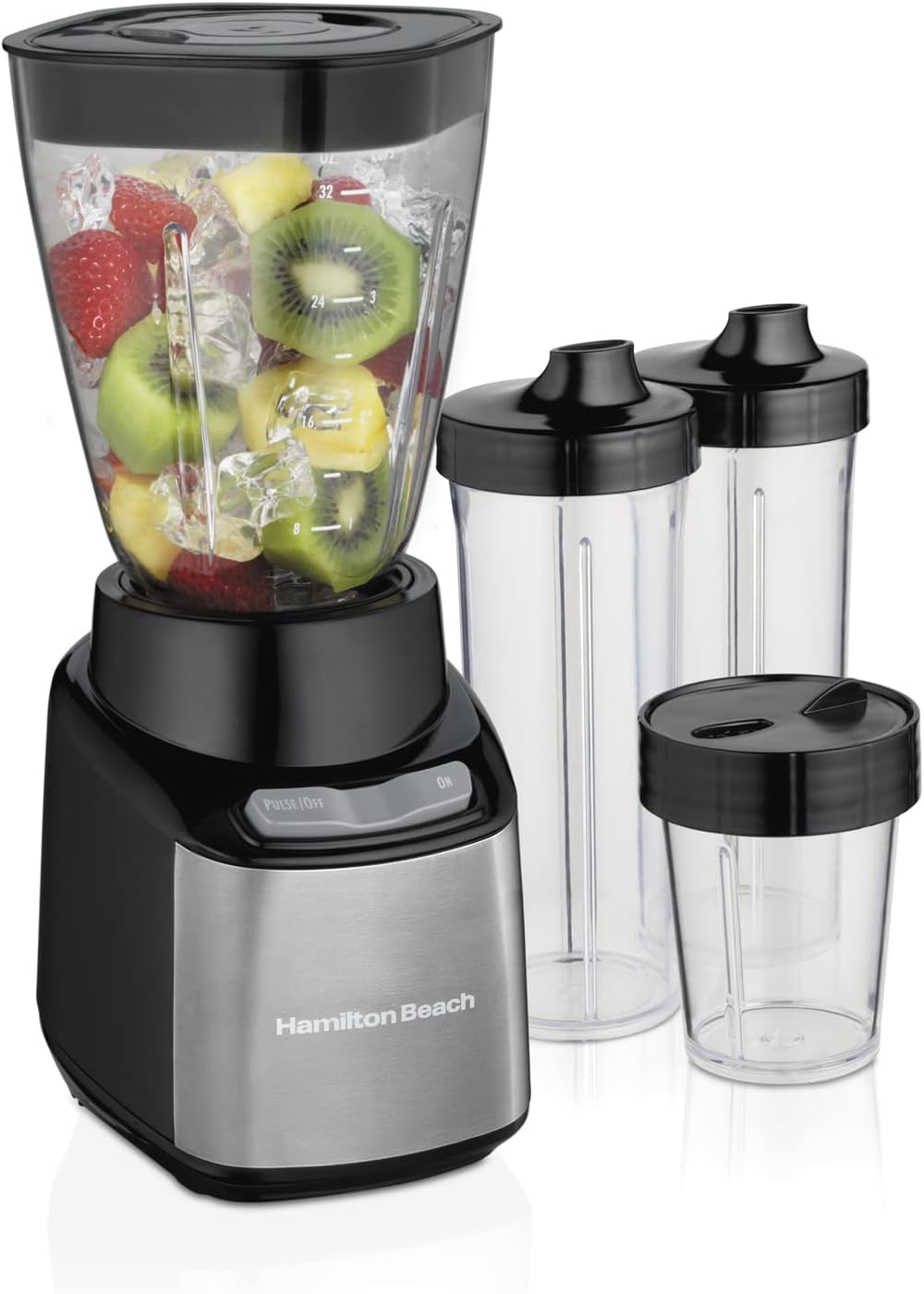 Hamilton Beach Stay or Go Blender with 32oz Jar, 8oz Grinder, Black and Silver (52400) & 2 Slice Extra Wide Slot Toaster with Shade Selector, Toast Boost, Auto Shutoff, Black (22633)