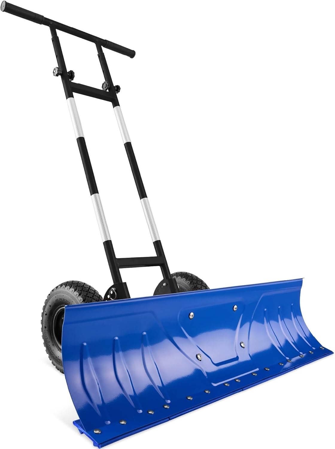 Durable Galvanized Steel Blade Double-Wheel Snow Shovel with Wheels and an Adjustable Handle for Clearing Snow(Blue,XL 48in w/Wheels)