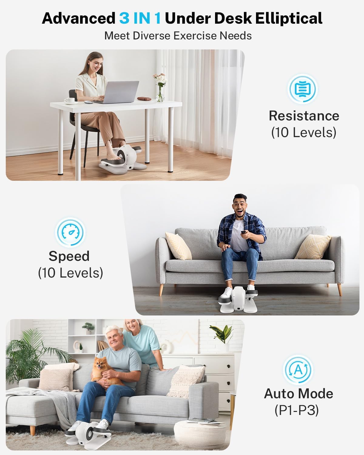 Gonex Under Desk Elliptical Exercise Machine Electric Sitting Seated Leg Pedal Exerciser with Resistance for Seniors Elderly Home 3 in 1 Mini Equipment with Remote 10 Manual Resistance 10 Auto Speeds