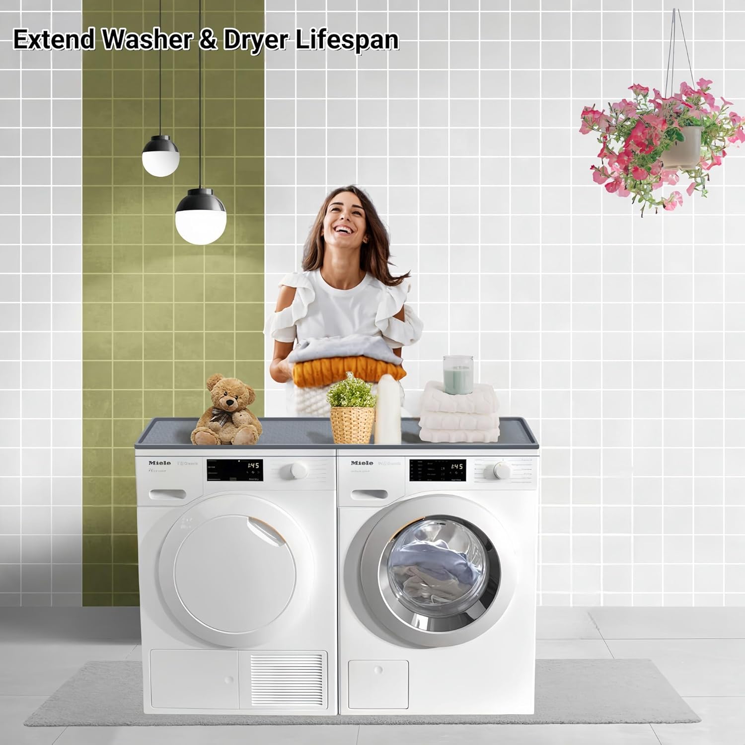 51'' x 25.6'' Washer and Dryer Covers for the Top, Silicone Washing Machine Cover, Dryer Top Protector Mat, Washer Dryer Countertop, Perfect for Laundry Room, Home Use