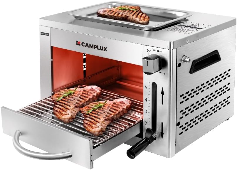 Camplux Propane Infrared Steak Grill,1600℉ Fast Efficient Heating Outdoor Portable Gas Grill with Vertical Cooking,Stainless Steel Single Burner Propane Gas Grill,Perfect for Steak,Ribeyes,Picnic,BBQ