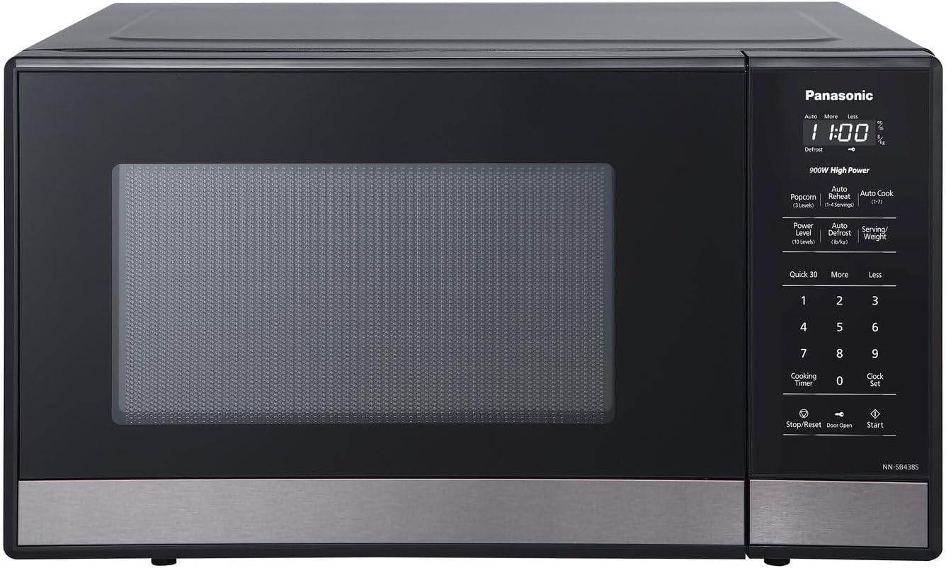 Panasonic NN-SB438S Compact Microwave Oven, 0.9 cft, Black Stainless Steel