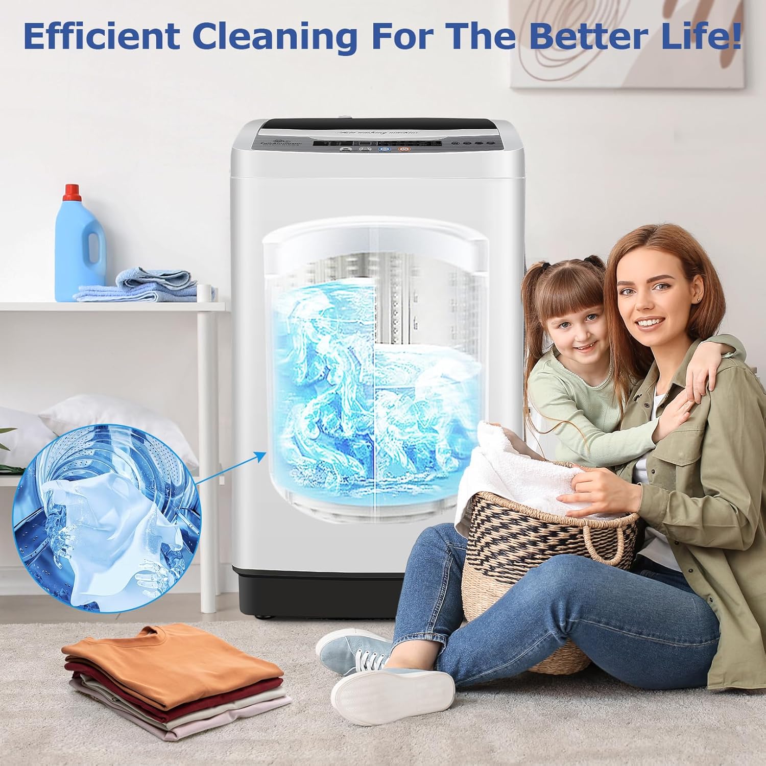 Nictemaw Portable Washing Machine, 20Lbs Capacity Full-Automatic Portable Washer Machine, 2.8Cu.ft Compact Washing Machine with 10 Programs & 8 Water Levels Laundry Machine Apartments, Dorms, RVs