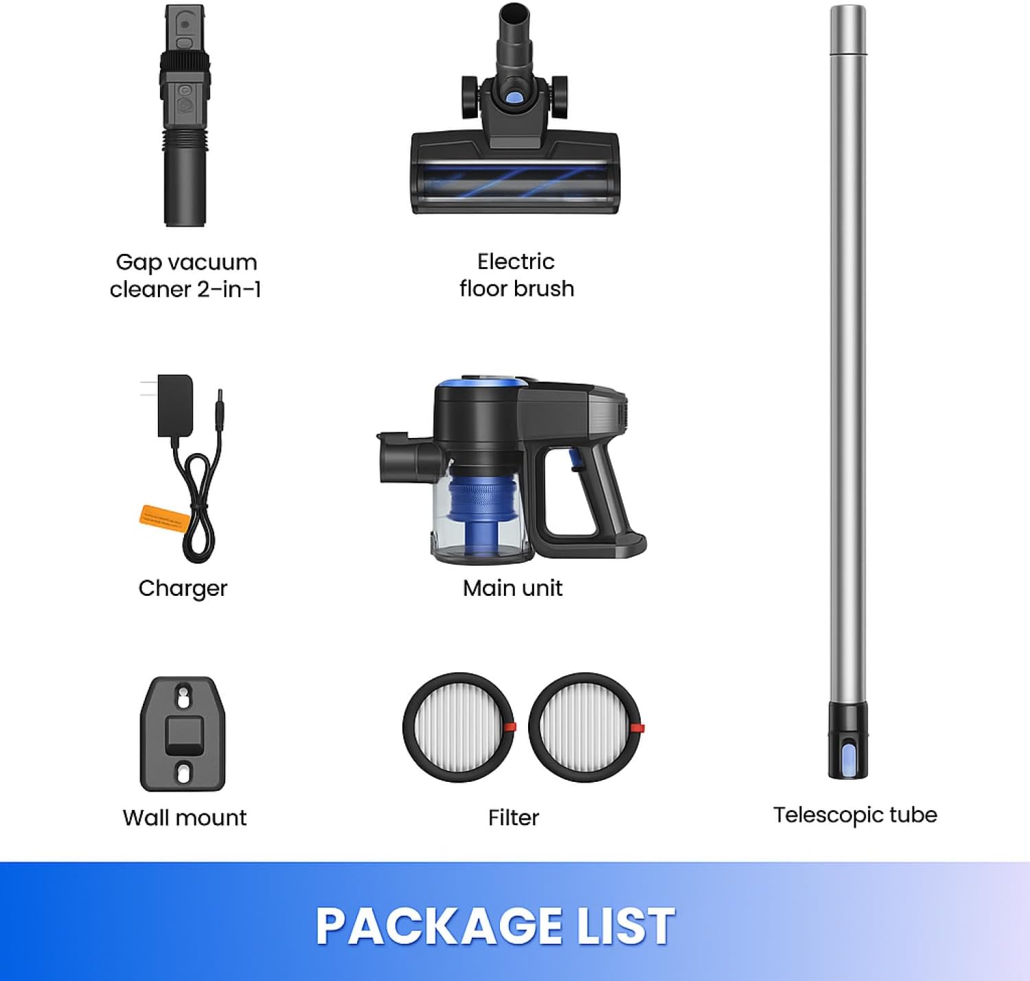 N3K Blue Silver Cordless Vacuum Cleaner - ABS+PC Blue - High-End Suction Power - Home Cleaning - Efficient Cleaning