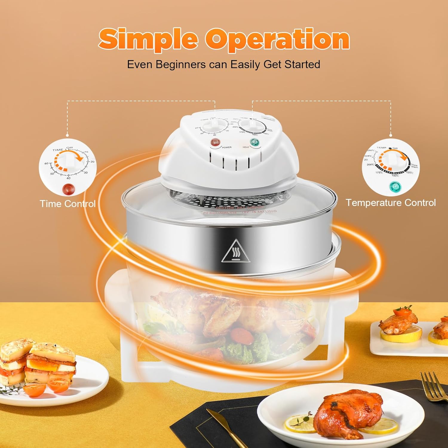 CNCEST Air Fryer Oven,360 °Vertical Heating Grease Removal Infrared Convection Healthy Meal Electric Convection Oven Cooker with Fried, Roasted, Steamed, Defrosted Function
