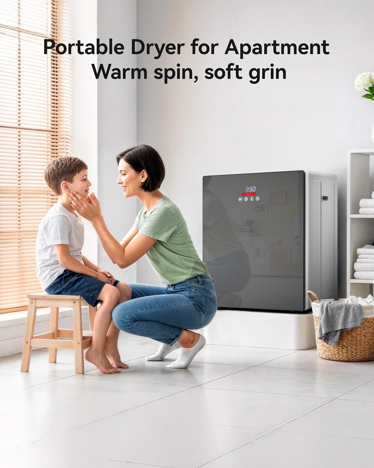 8.8 LBS Portable Dryer, 850W Clothes Dryer with 4 Modes, LCD Panel Control, 1.5 Cu.Ft Drying Machine for Apartment, Dorm, RV, Mirror Appearance, Black&White