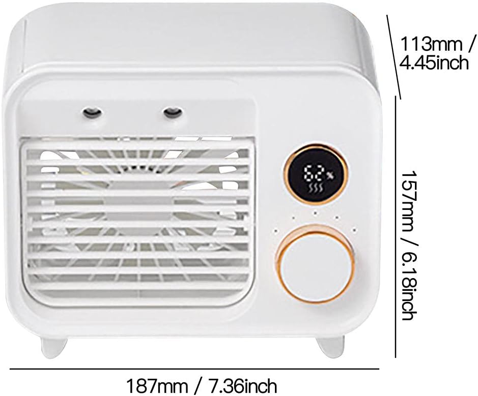 Personal Air Cooler, 3-in-1 Silent Retro Portable Mini Air Conditioner, USB Charging Evaporative Air Cooler Humidifier Purifier-White