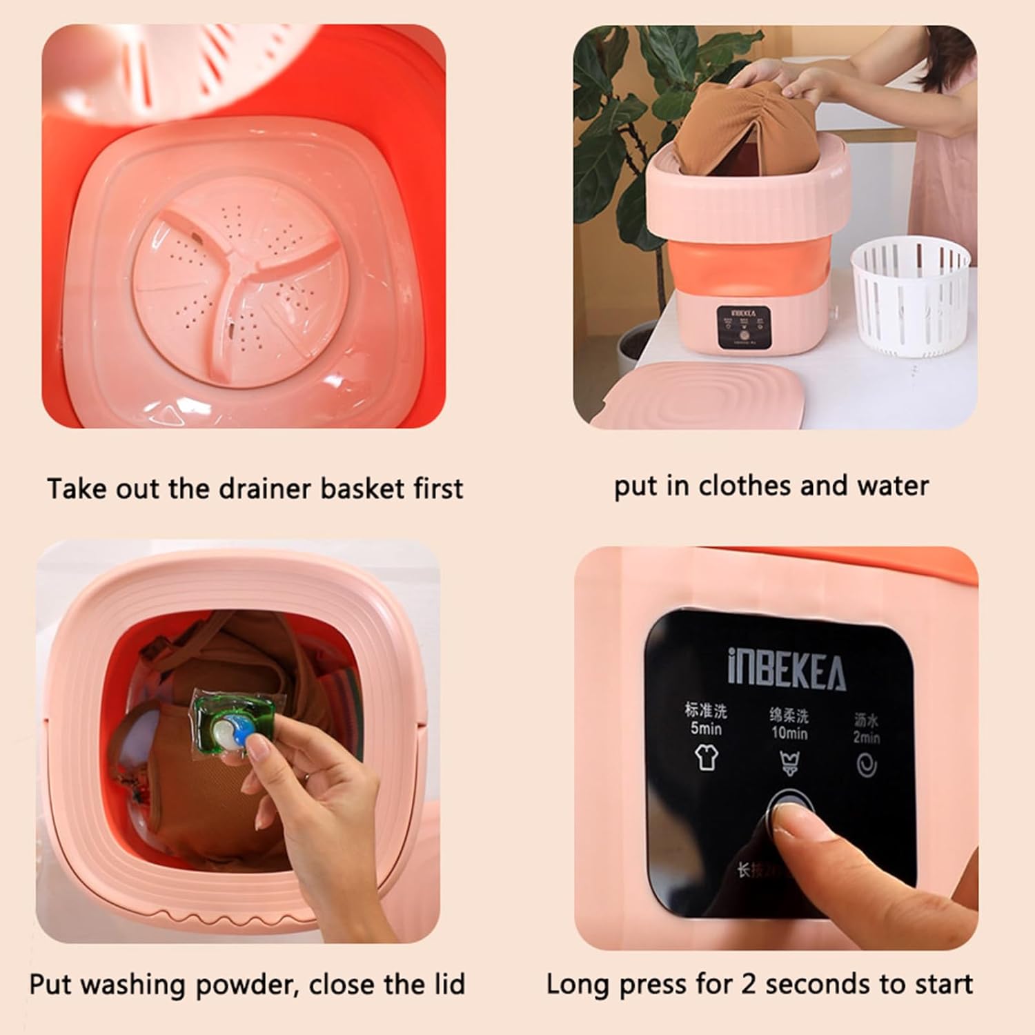 Portable Washing Machine,Folding Mini Washing Machine Sterilization Drying Washing Machine for Baby Clothes, Underwear or Small Items, Apartment, Dorm, Camping, RV Travel Laundry,Orange