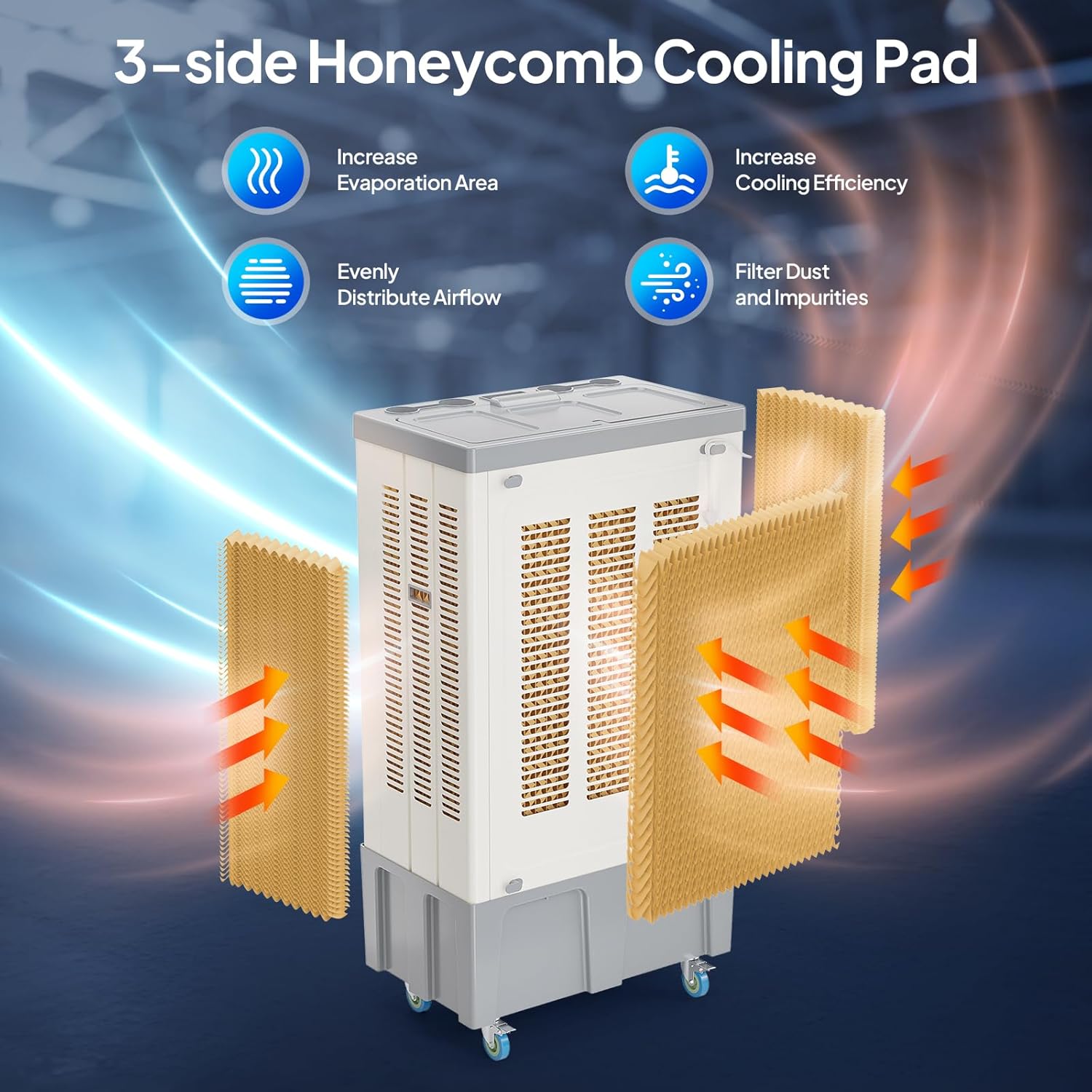 ROVSUN 9000CFM Commercial Portable Air Cooler, 34.3Gal/130L Evaporative Swamp Cooler, 3-IN-1 Cooling Fan with 3 Speeds, 4 Ice Packs, Humidifying Oscillating Fan for Shop, Factory, Garage